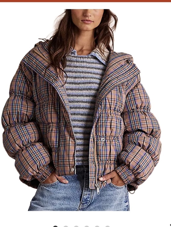 Free People Jackets & Blazers - Free People Party of One Medium M brown plaid puffer